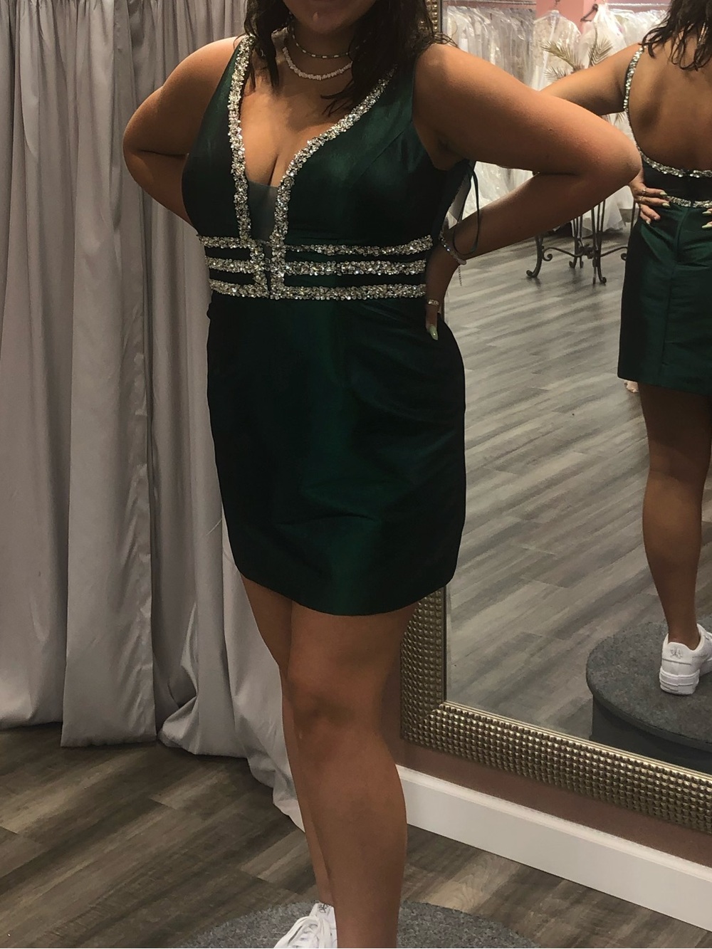 Val Stefani Deep Emerald Prom Gown with Sequin Trim